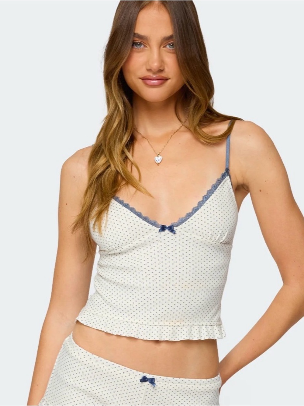 Edikted Cream Cami Top with Navy Trim